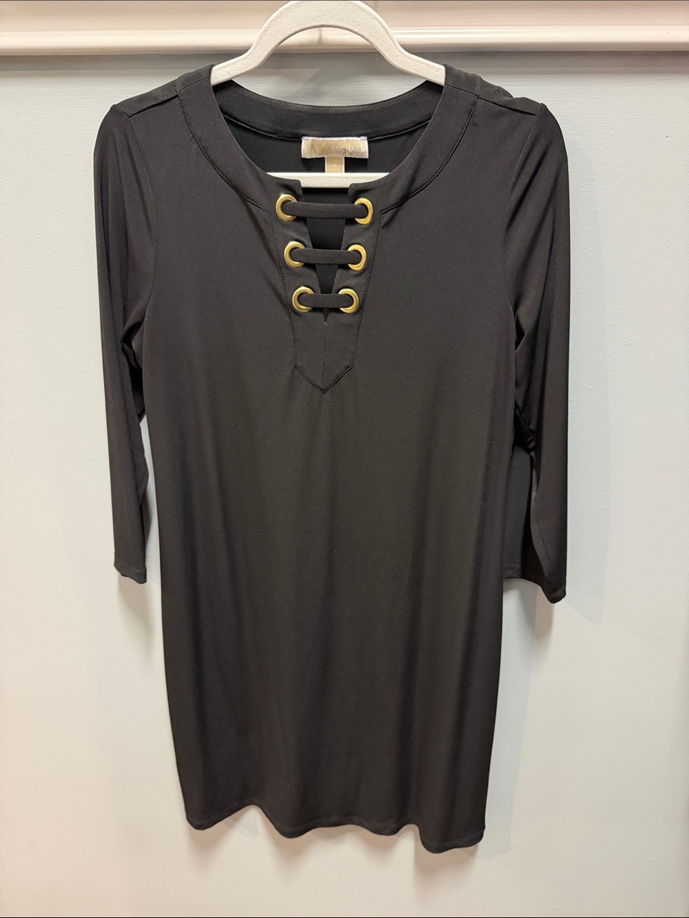 MICHAEL Michael Kors Black Dress with Gold Eyelet Lace-Up